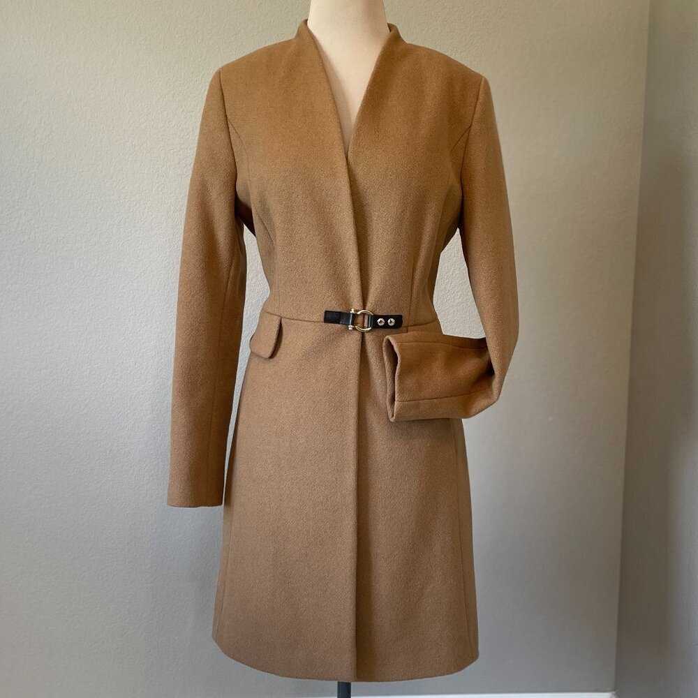 Sz 6 Ivanka Trump Camel Wool Blend Belted Coat - Picture 2 of 15